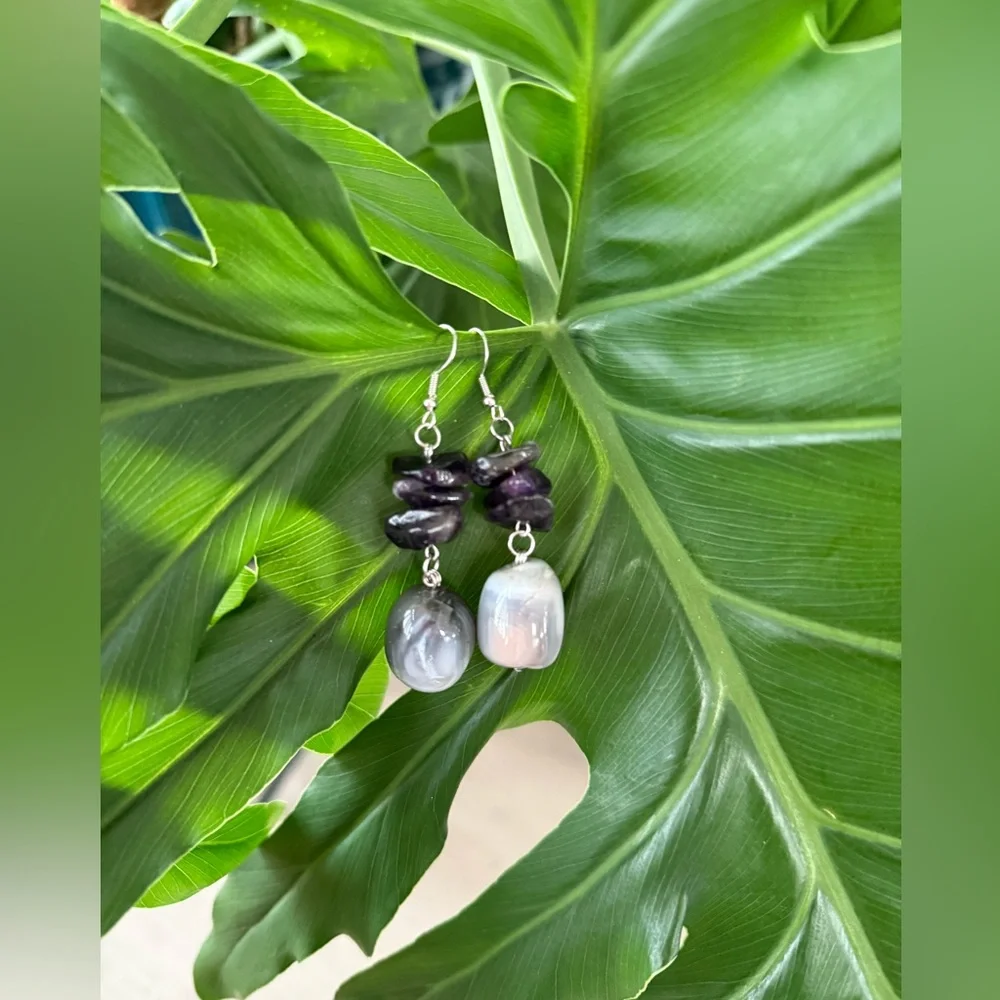 Amethyst & Botswana Agate Earrings